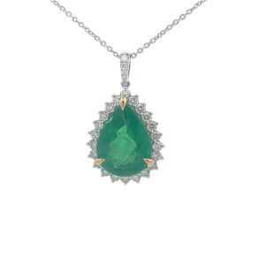 18K White Yellow Gold Pendant Chain Emerald