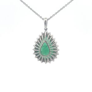 18K White Yellow Gold Pendant Chain Emerald