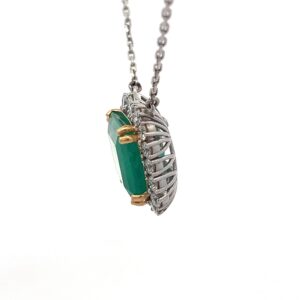 18K White Yellow Gold Pendant With Chain Emerald