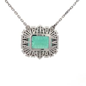 18K White Yellow Gold Pendant With Chain Emerald